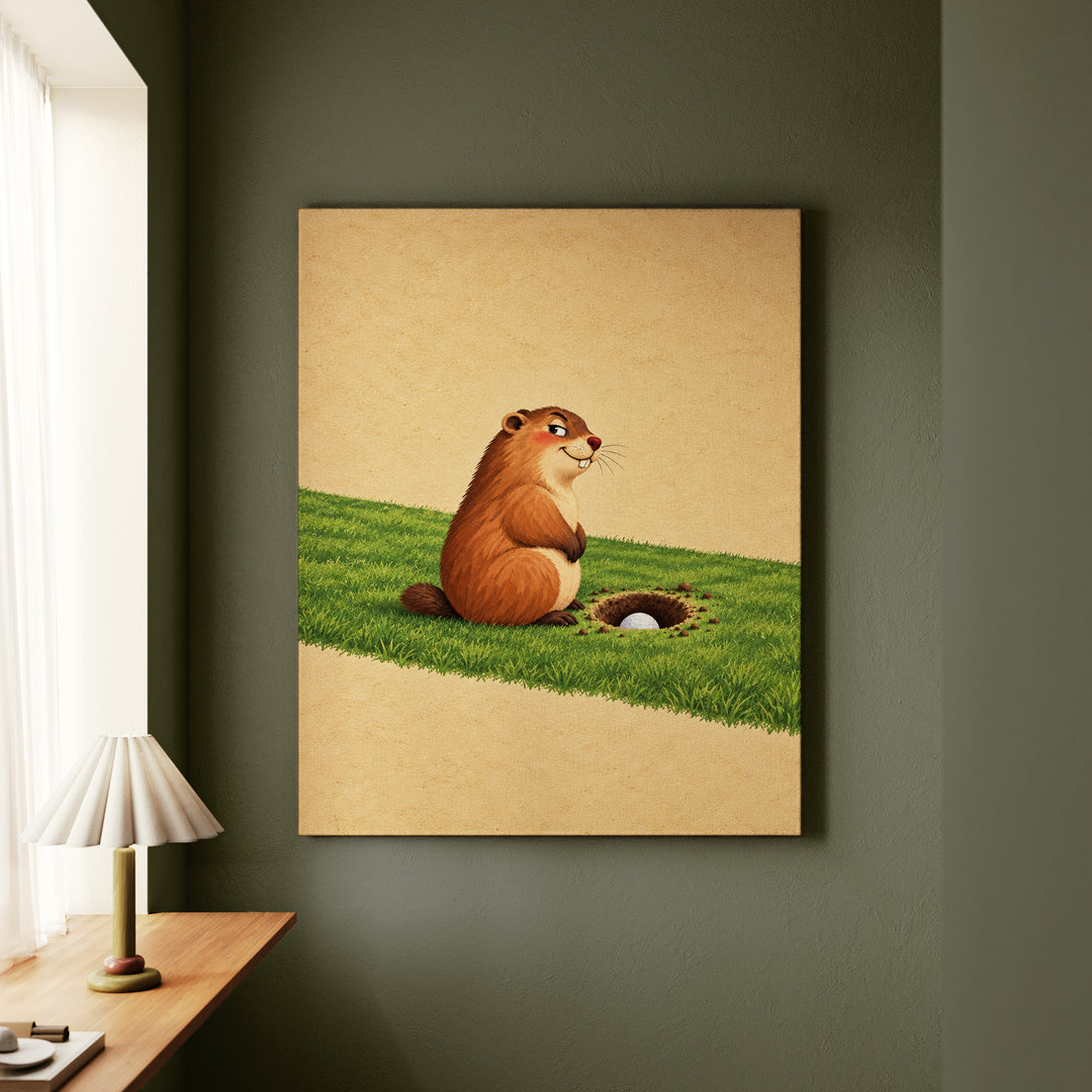 Gopher's Revenge – Golf Wall Art with a Smug Gopher on the Fairway – Canvas Wall Art