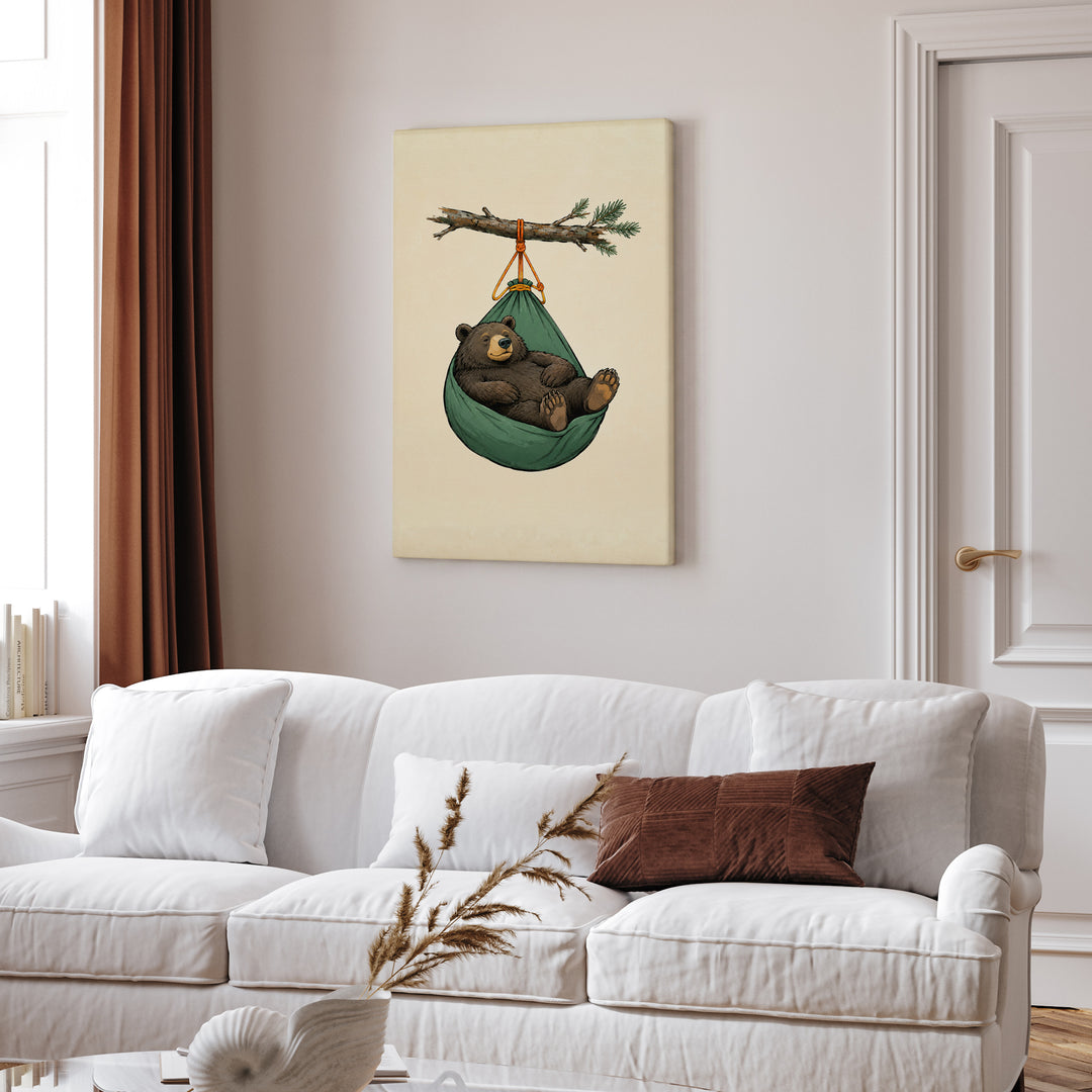 Bear Bag Fail – Bear Wall Art with a Hammock Swing on the Hoist – Canvas / Framed Canvas