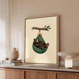 Bear Bag Fail – Bear Wall Art with a Hammock Swing on the Hoist – Framed Canvas Wall Art