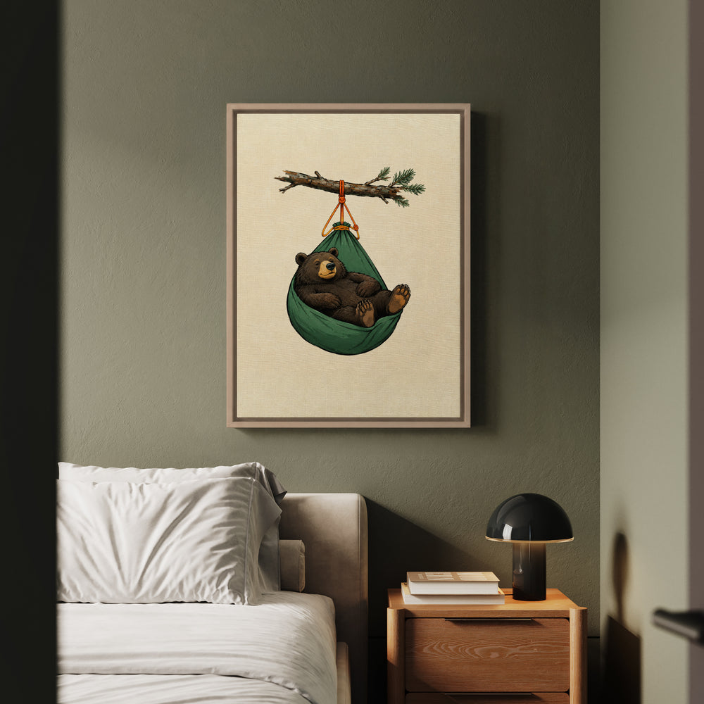 Bear Bag Fail – Bear Wall Art with a Hammock Swing on the Hoist – Framed Canvas Wall Art