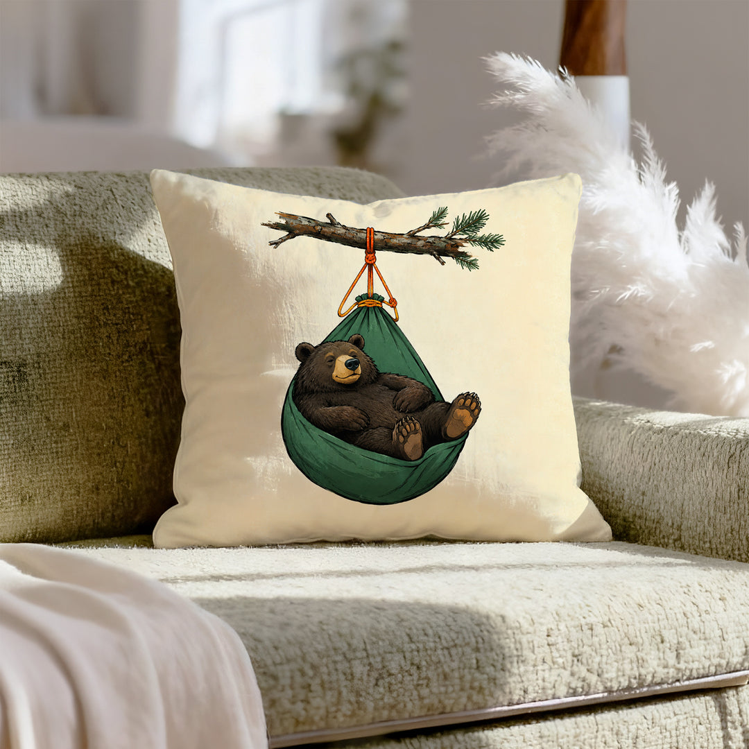 Bear Bag Fail – Bear Decor with a Hammock Swing on the Hoist – Pillow Cover