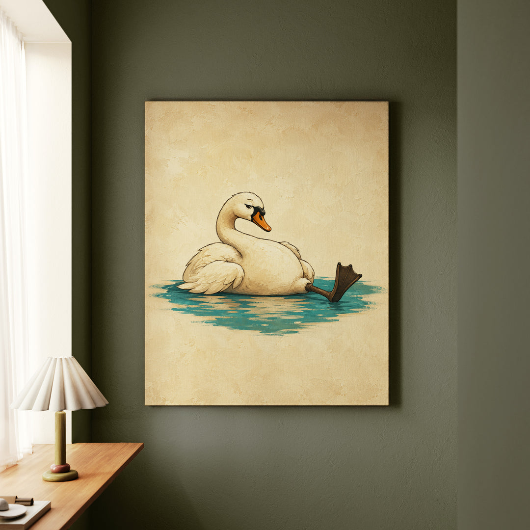 Swan Lake, Off Duty – Swan Art with a Glorious Slouch and One Leg Out – Canvas Wall Art