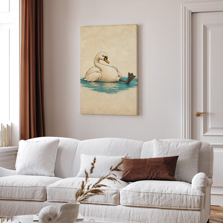 Swan Lake, Off Duty – Swan Art with a Glorious Slouch and One Leg Out – Canvas Wall Art