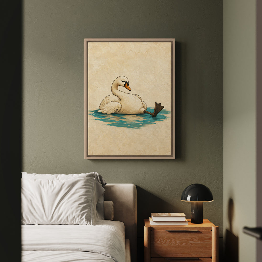 Swan Lake, Off Duty – Swan Art with a Glorious Slouch and One Leg Out – Framed Canvas Wall Art