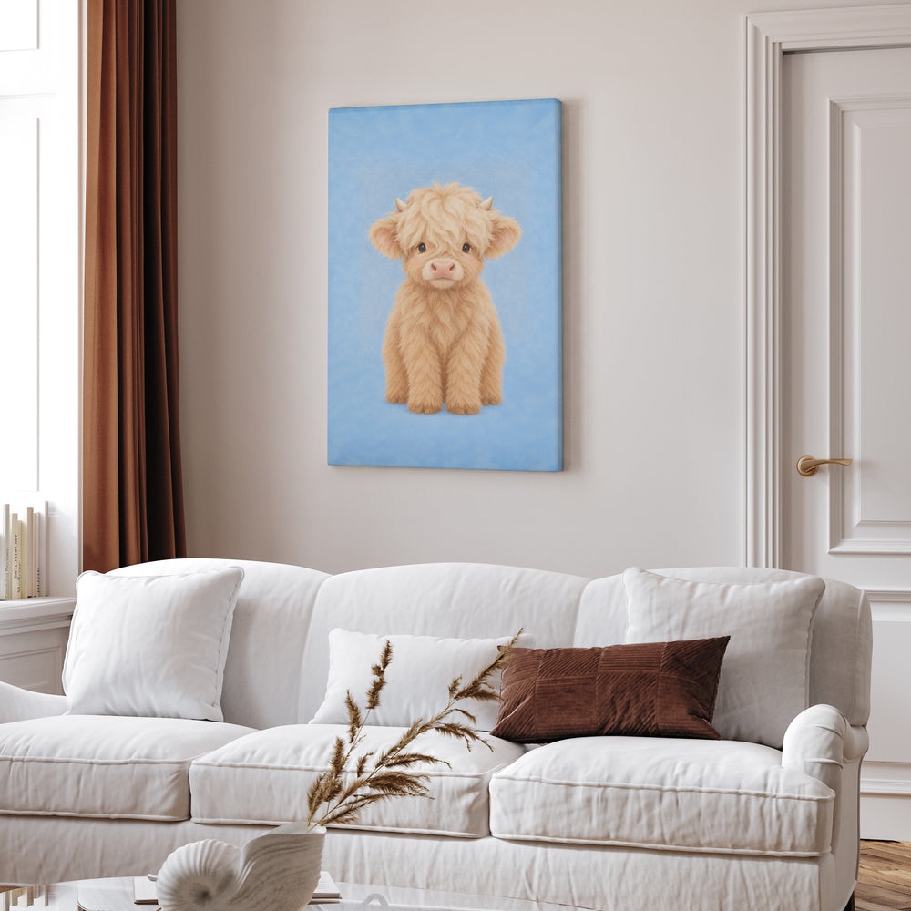 Little Highland – Nursery Wall Art with a Fluffy Calf and Tiny Horns – Canvas Wall Art