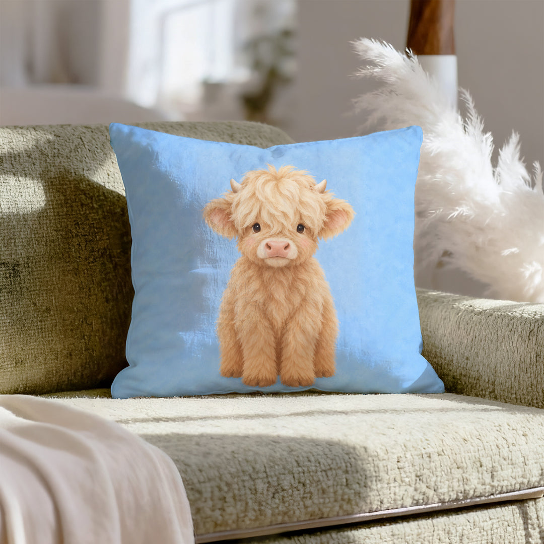 Little Highland – Nursery Wall Art with a Fluffy Calf and Tiny Horns – Pillow / Cover
