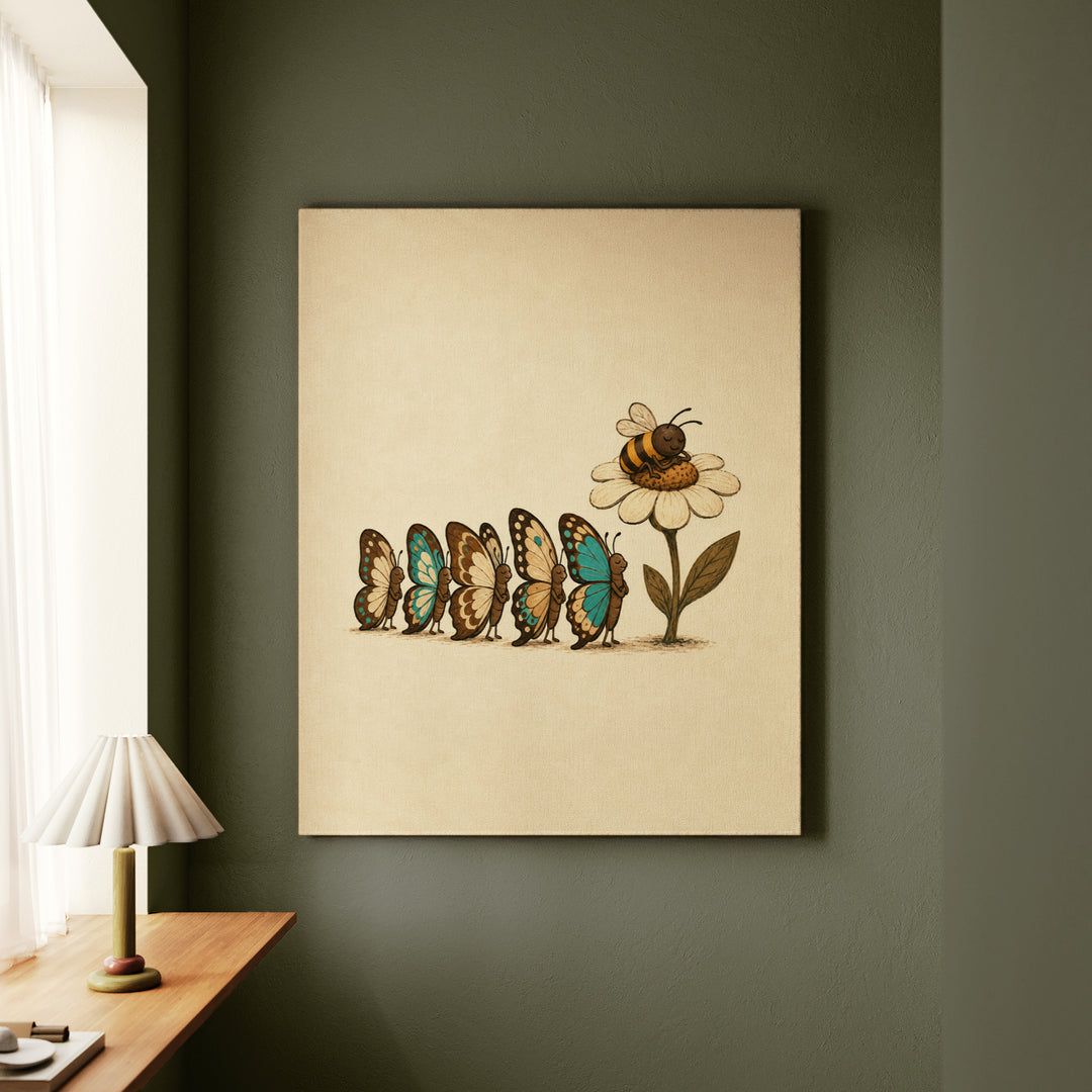 Butterfly Traffic – Butterfly Wall Art with a Queue at One Flower – Canvas Wall Art