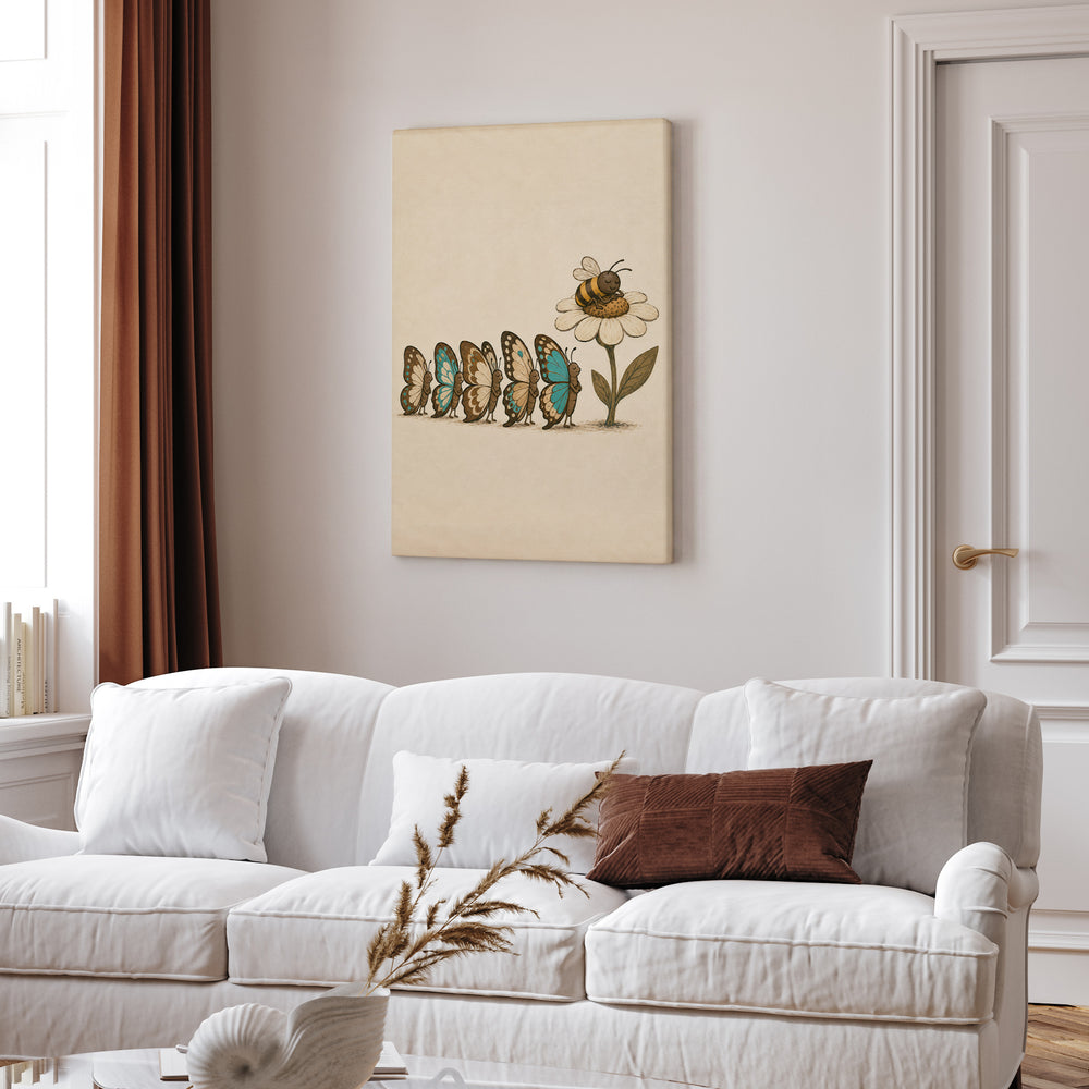 Butterfly Traffic – Butterfly Wall Art with a Queue at One Flower – Canvas Wall Art