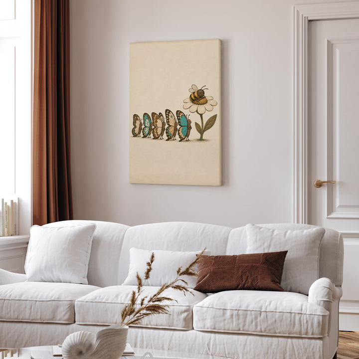 Butterfly Traffic – Butterfly Wall Art with a Queue at One Flower – Canvas Wall Art