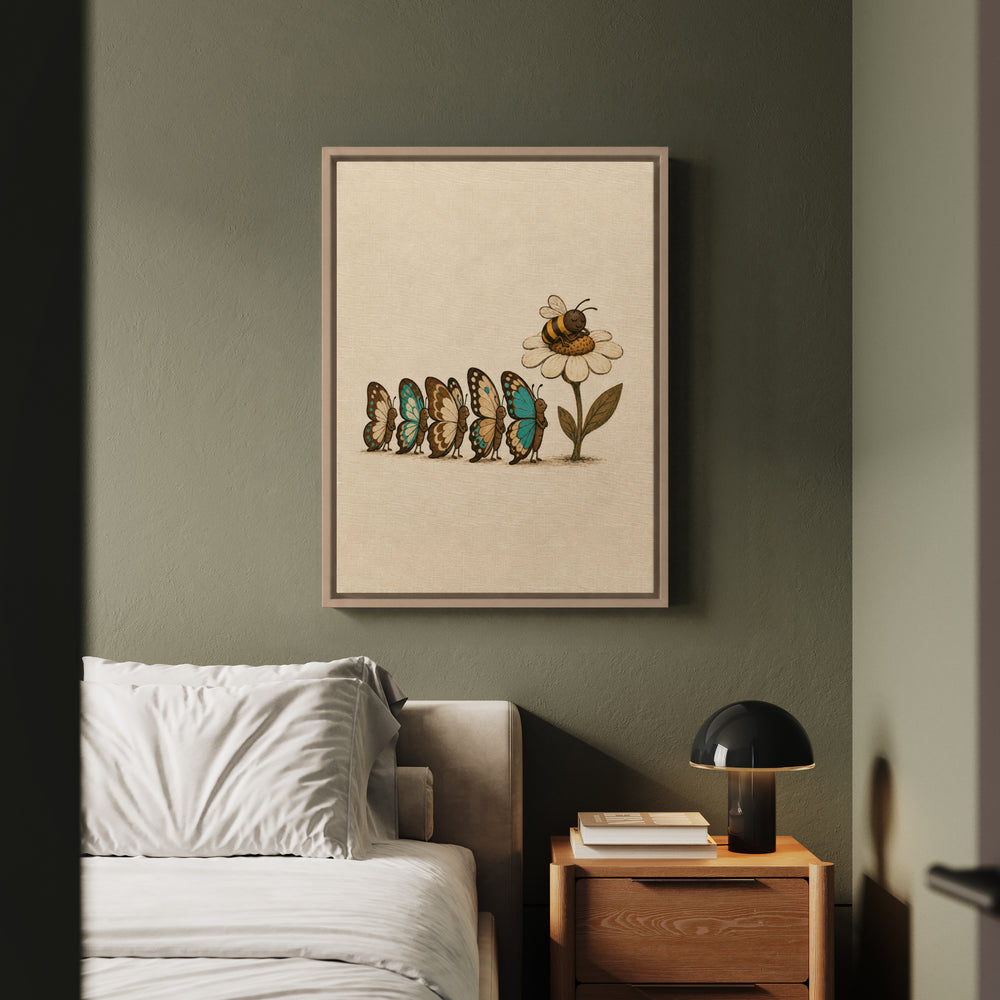 Butterfly Traffic – Butterfly Wall Art with a Queue at One Flower – Framed Canvas Wall Art