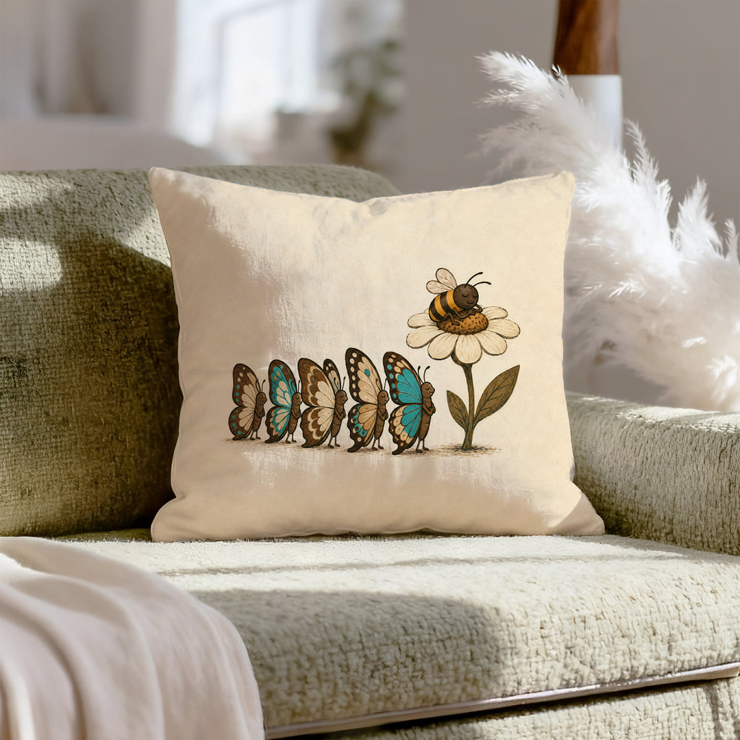 Butterfly Traffic – Butterfly Decor with a Queue at One Flower – Throw Pillow