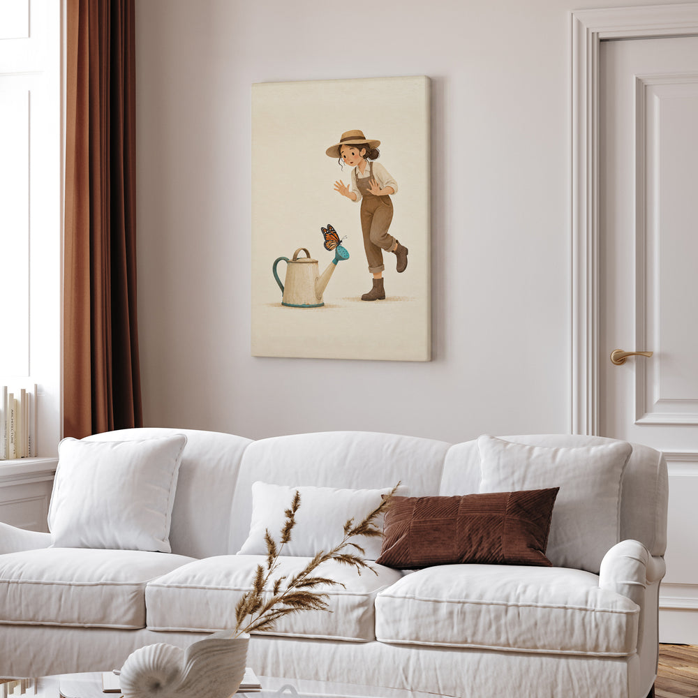 The Landing – Butterfly Art with a Monarch on a Watering Spout – Canvas Wall Art