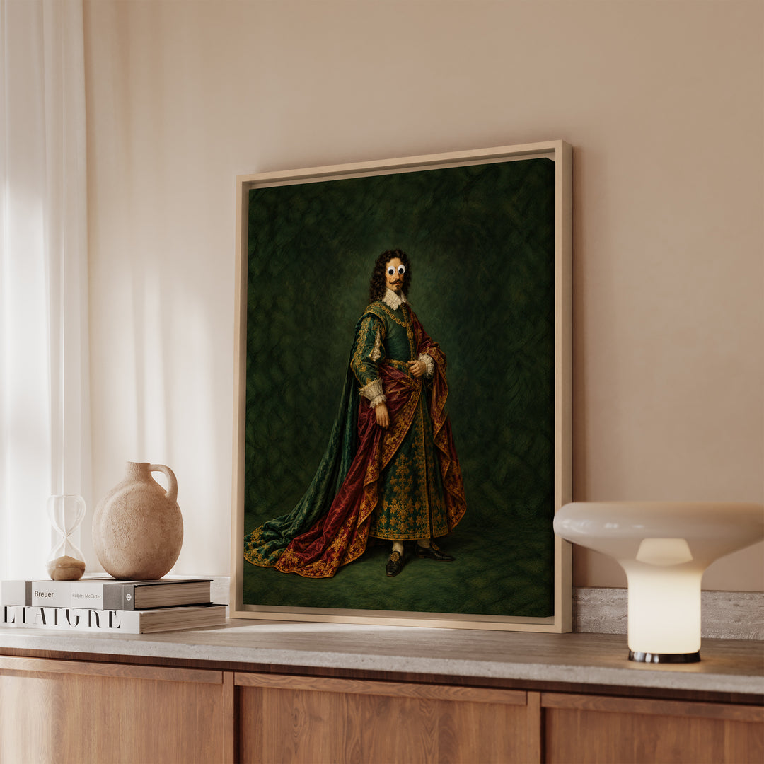 Old Master, Googly Eyes – Quirky Wall Art with a Baroque Nobleman and Googly Eyes – Framed Canvas Wall Art