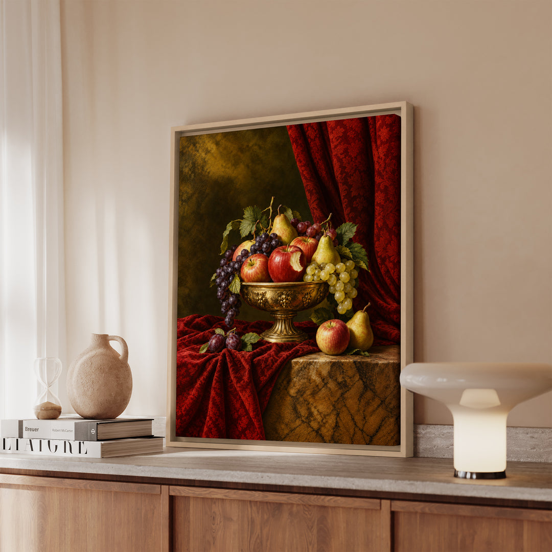 Still Life With One Bite Missing – Kitchen Wall Art with a Renaissance Fruit Scene – Canvas / Framed Canvas