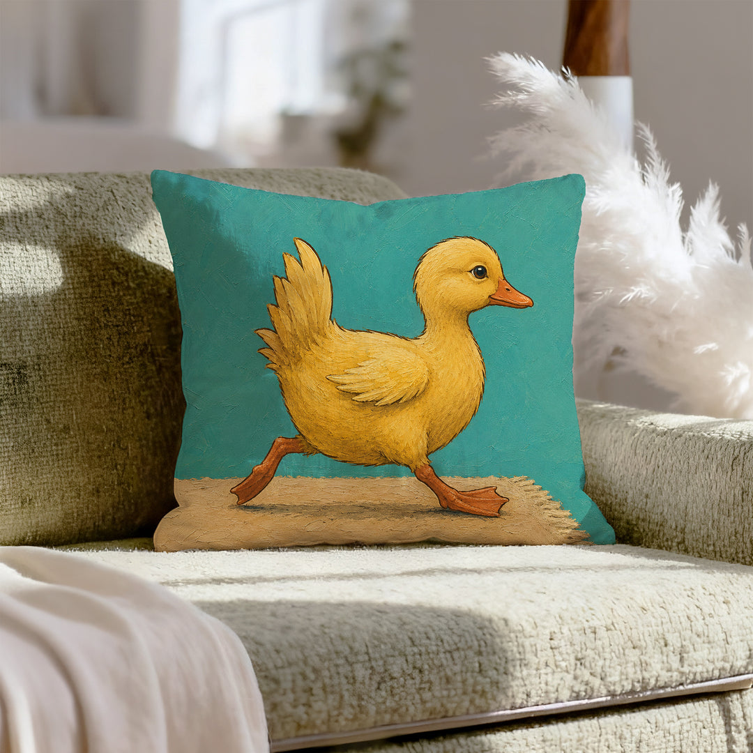 Rear View – Funny Bathroom Decor with a Duck Waddling Away – Throw Pillow