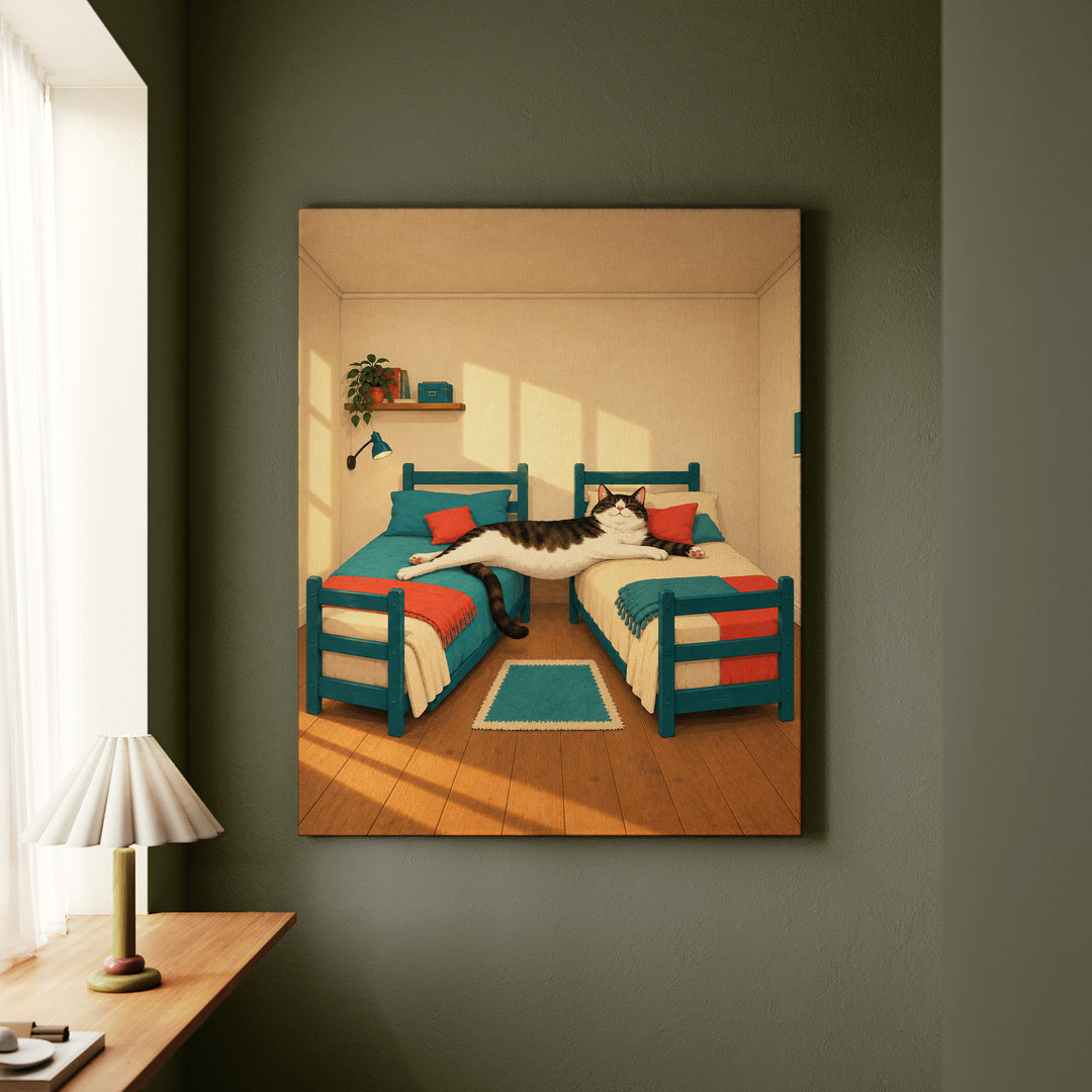 Roommate Agreement – Dorm Room Decor with a Cat Across Both Beds – Canvas Wall Art