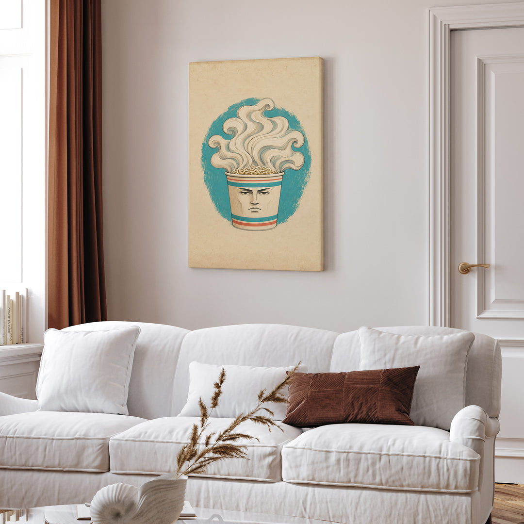 Instant Noodles: A Portrait – Dorm Room Decor with a Heroic Ramen Cup Painting – Canvas Wall Art