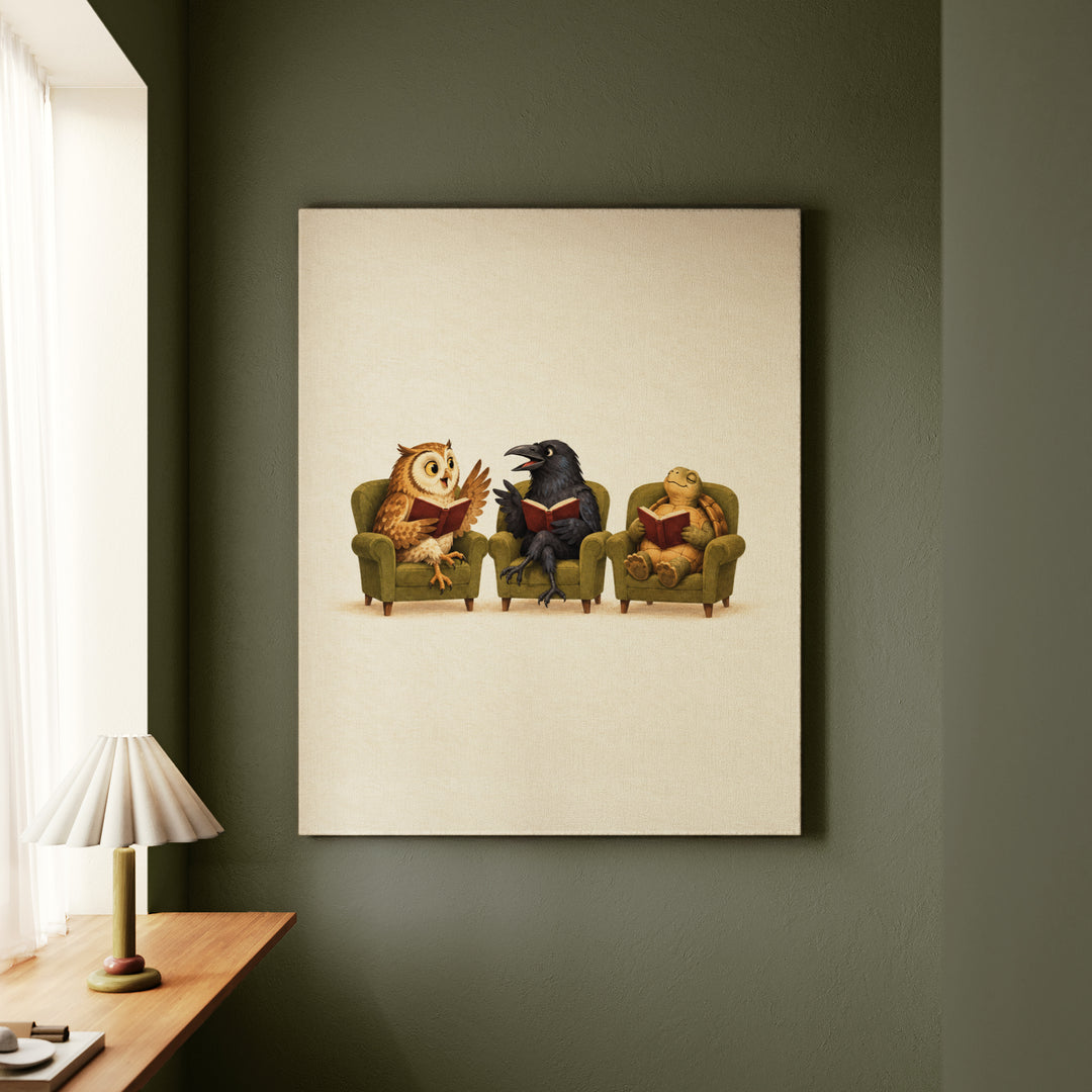 Book Club – Bookish Wall Art with an Owl and Raven Discussion – Canvas Wall Art
