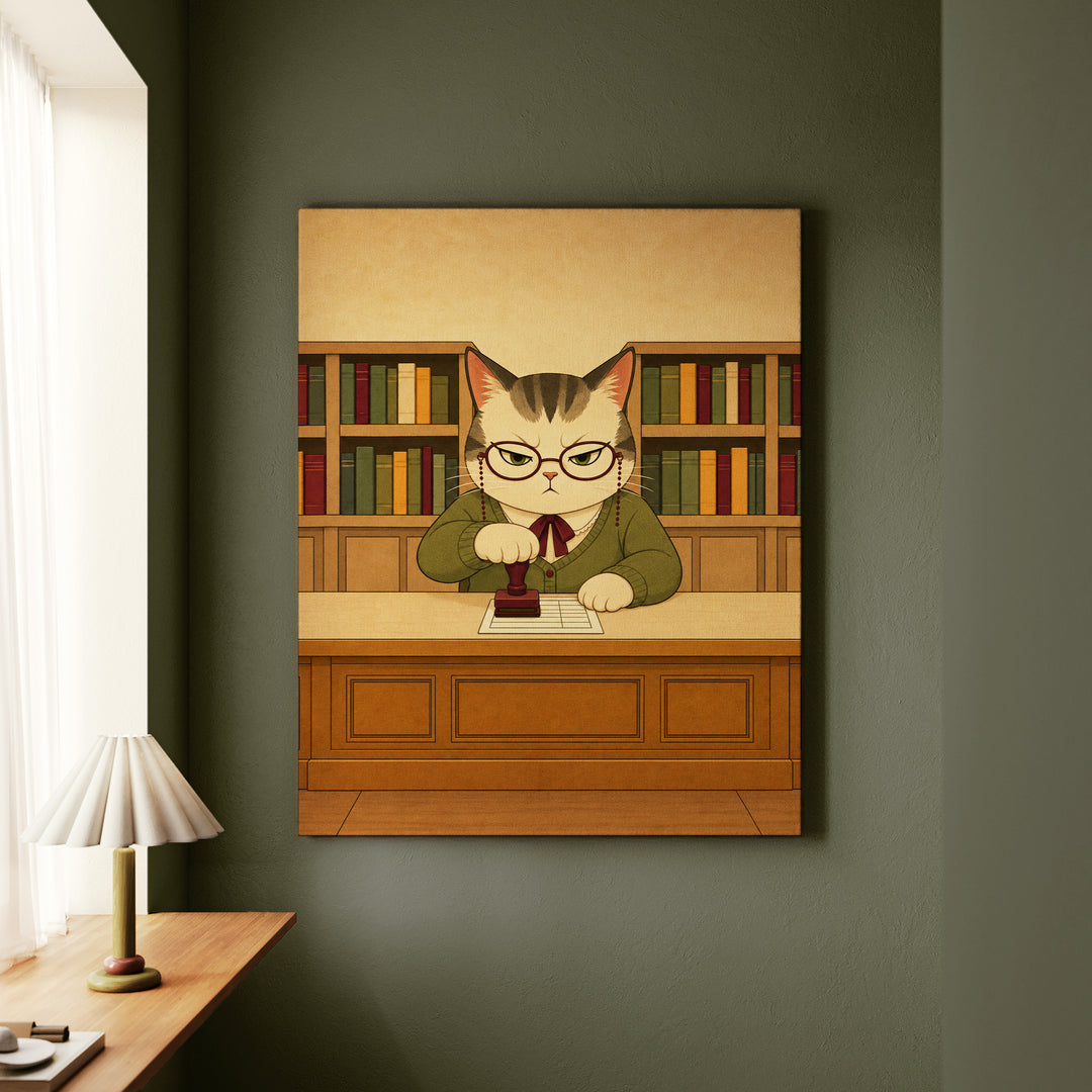 Return Stamp – Bookish Wall Art with a Paw Stamped Due Date Card – Canvas Wall Art