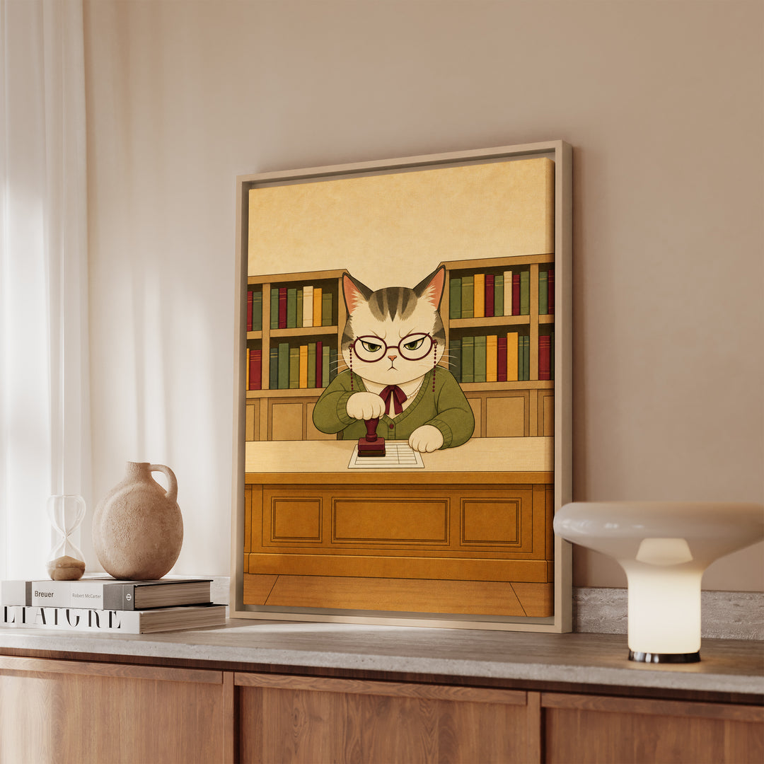 Return Stamp – Bookish Wall Art with a Paw Stamped Due Date Card – Canvas / Framed Canvas