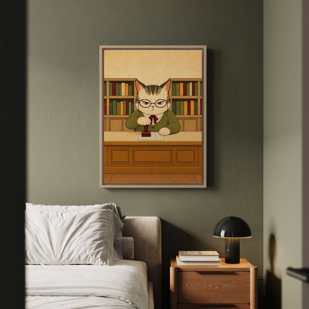 Return Stamp – Bookish Wall Art with a Paw Stamped Due Date Card – Framed Canvas Wall Art