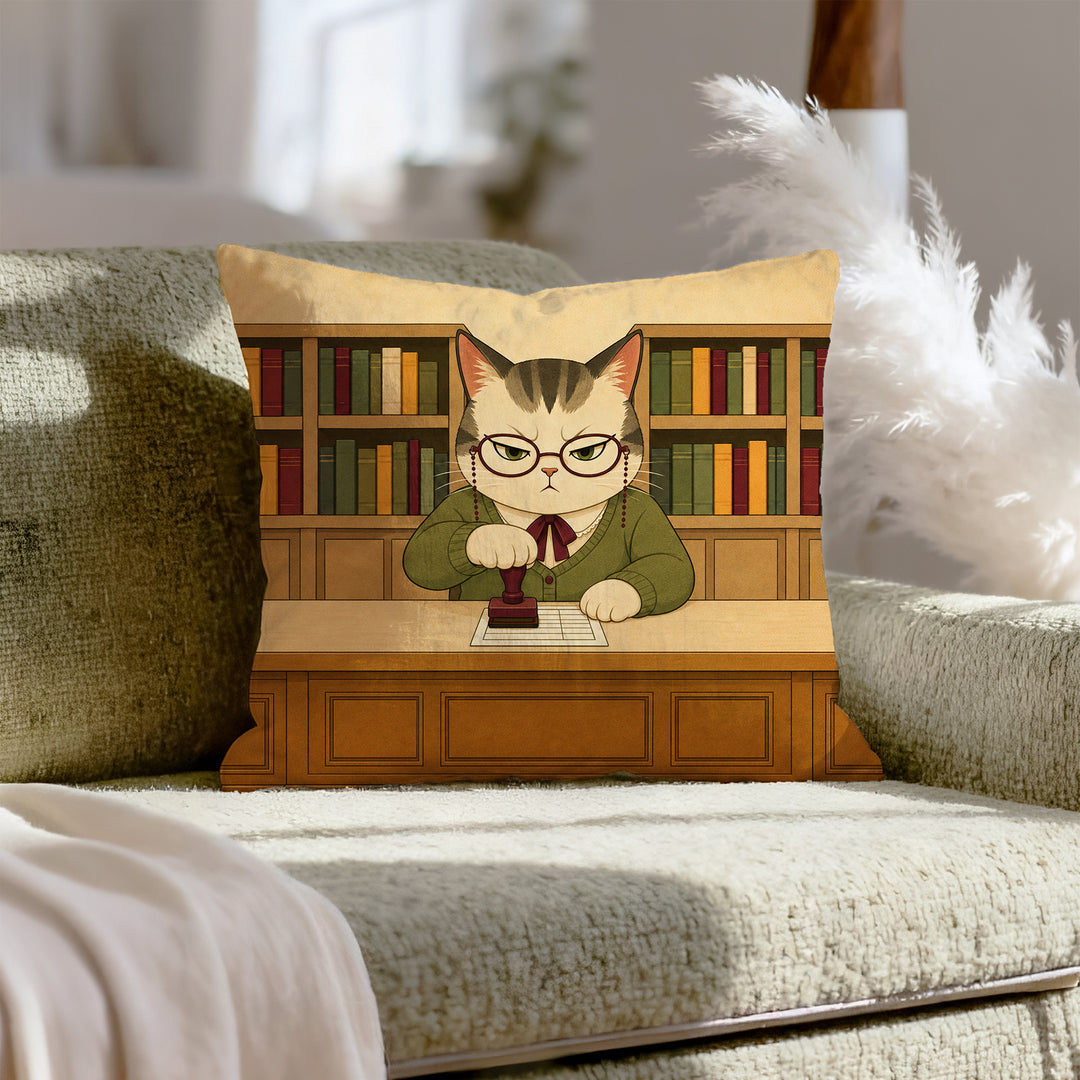 Return Stamp – Bookish Decor with a Paw Stamped Due Date Card – Pillow Cover