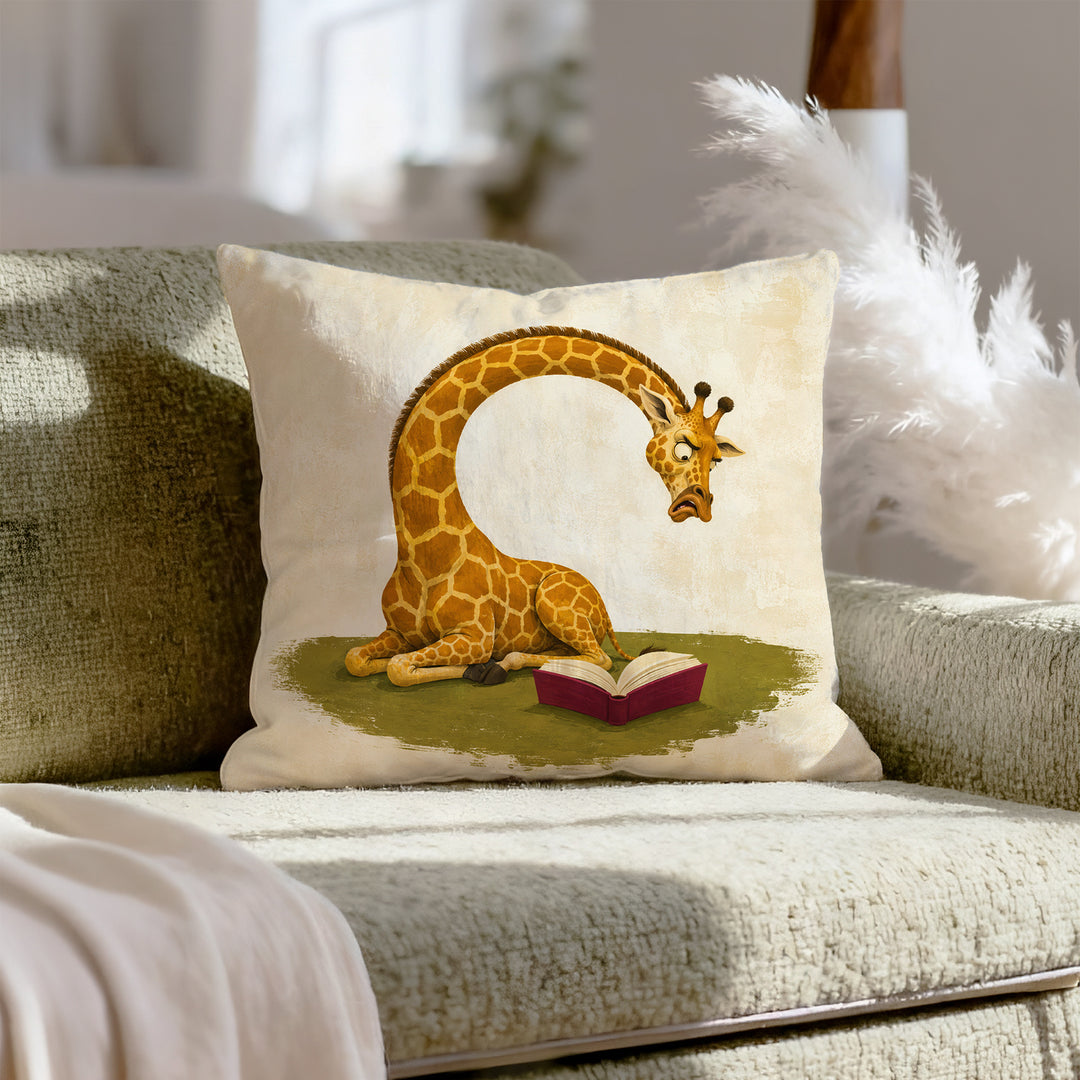 Plot Twist – Reading Nook Decor with a Giraffe and Chapter Twelve – Throw Pillow