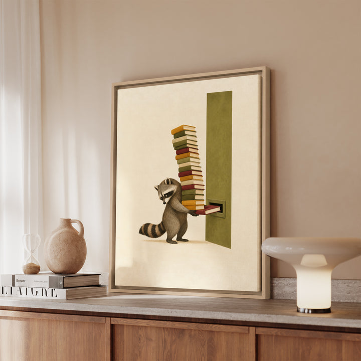 Overdue – Reading Nook Decor with a Towering Return Stack – Canvas / Framed Canvas