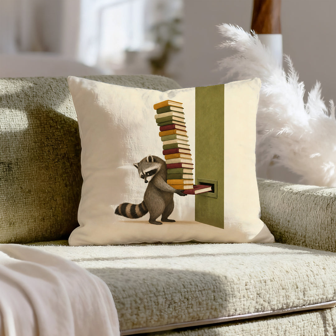 Overdue – Reading Nook Decor with a Towering Return Stack – Pillow Cover