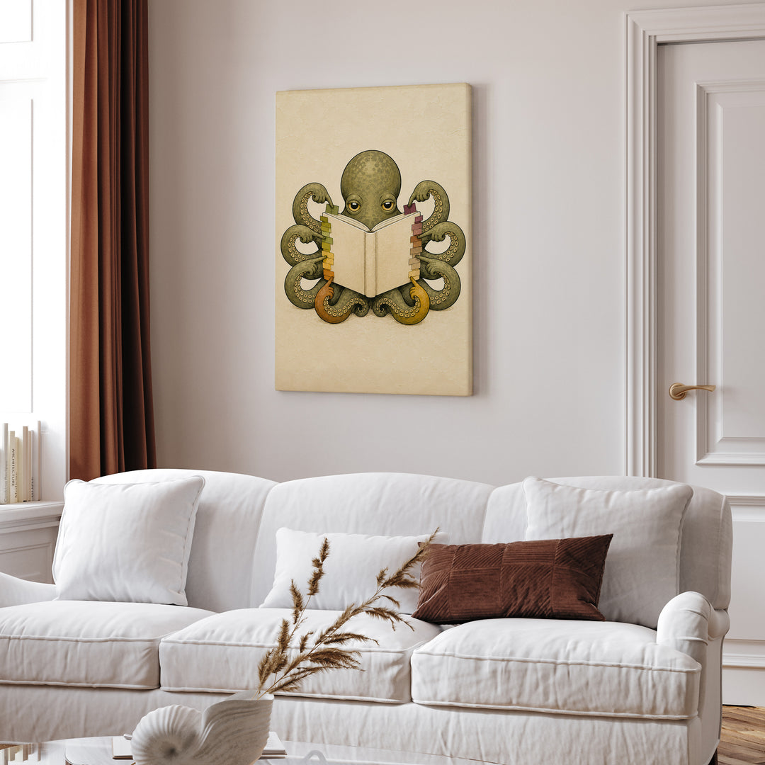 Fully Annotated – Book Lover Wall Art with an Octopus and Sticky Tabs – Canvas / Framed Canvas