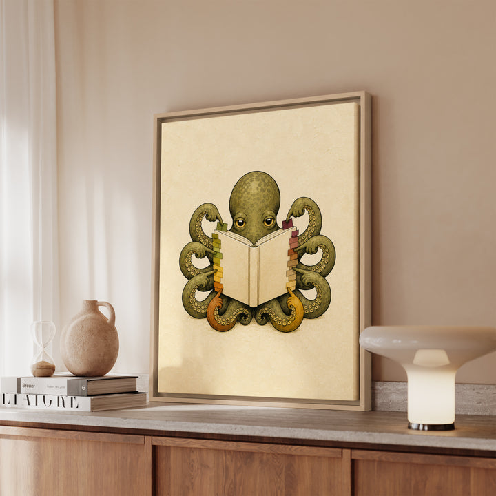 Fully Annotated – Book Lover Wall Art with an Octopus and Sticky Tabs – Canvas / Framed Canvas