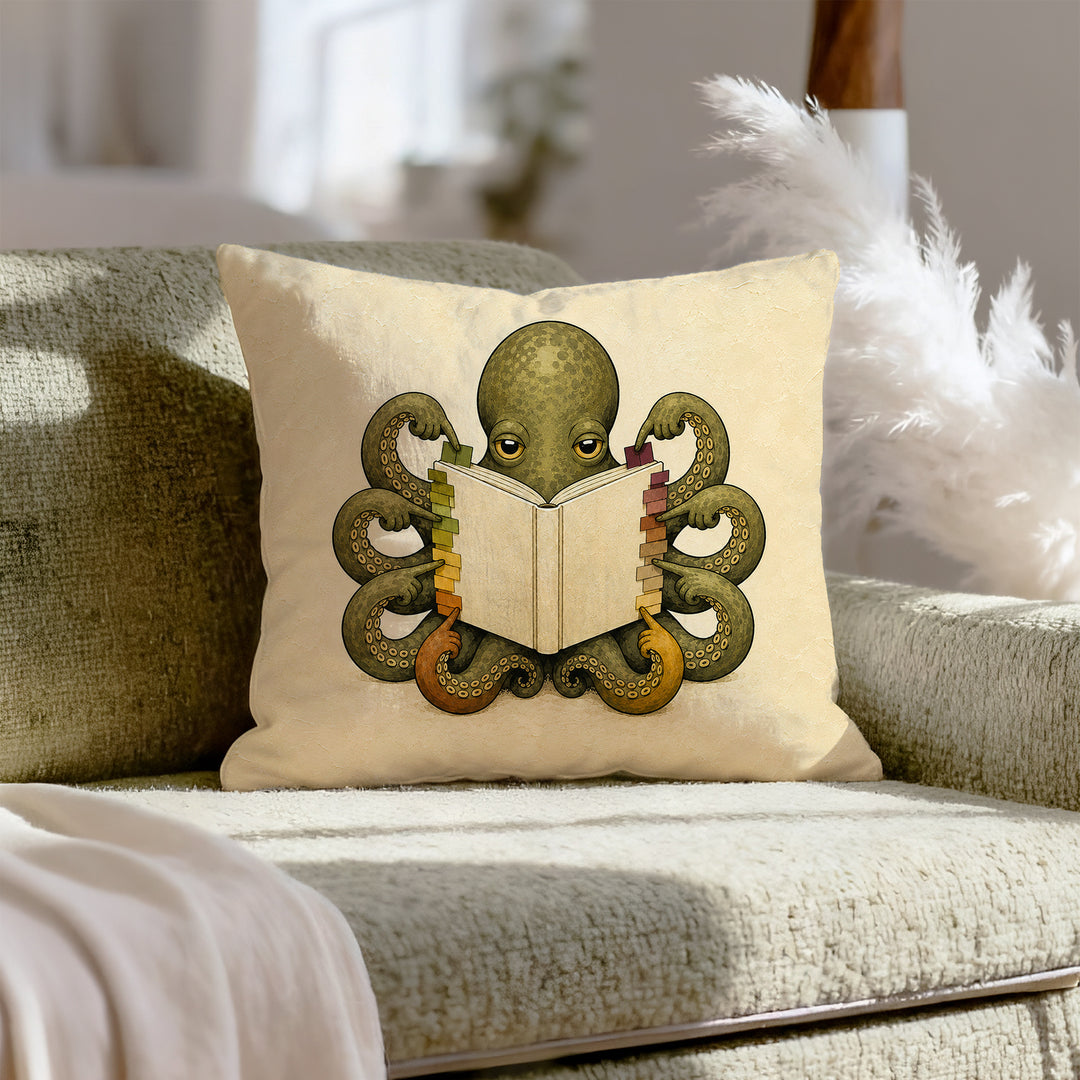 Fully Annotated – Book Lover Wall Art with an Octopus and Sticky Tabs – Pillow / Cover