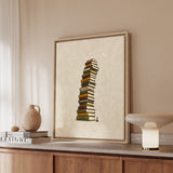 TBR Tower – Bookshelf Art with a Leaning Stack and a Cone – Framed Canvas Wall Art