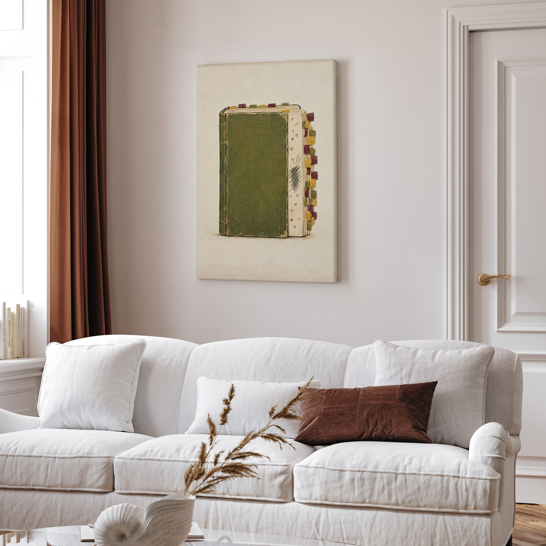 Annotated – Bookish Wall Art with Margins Full of Tiny Hearts – Canvas / Framed Canvas