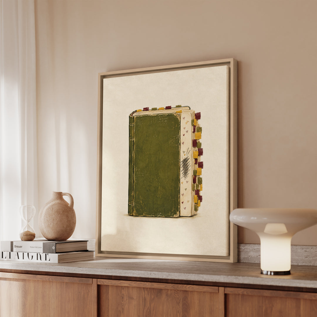 Annotated – Bookish Wall Art with Margins Full of Tiny Hearts – Framed Canvas Wall Art
