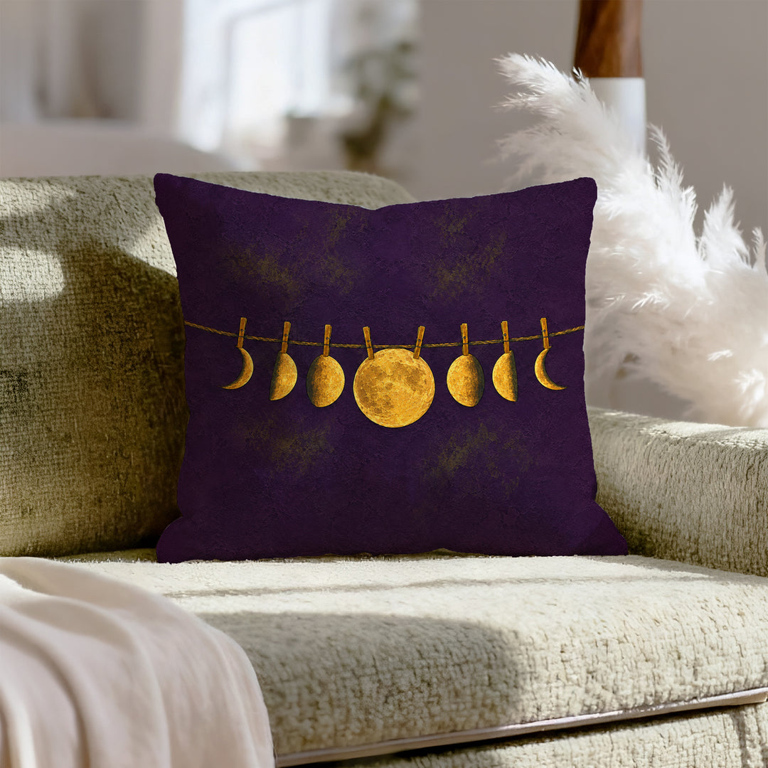 Moon Phase Garland – Celestial Decor with Phases Strung on a Line – Throw Pillow