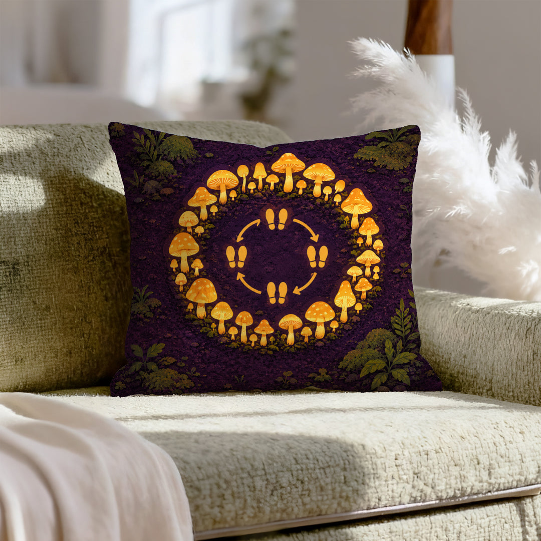 Midnight Mushroom Circle – Mushroom Decor with a Glowing Fairy Ring – Throw Pillow