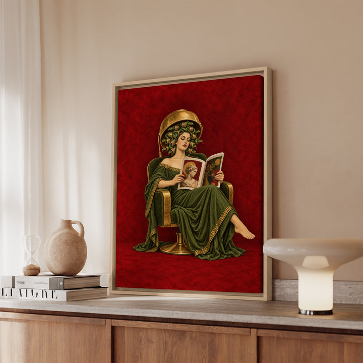 Medusa's Salon Day – Medusa Wall Art with a Dryer Hood and Curlers – Canvas / Framed Canvas