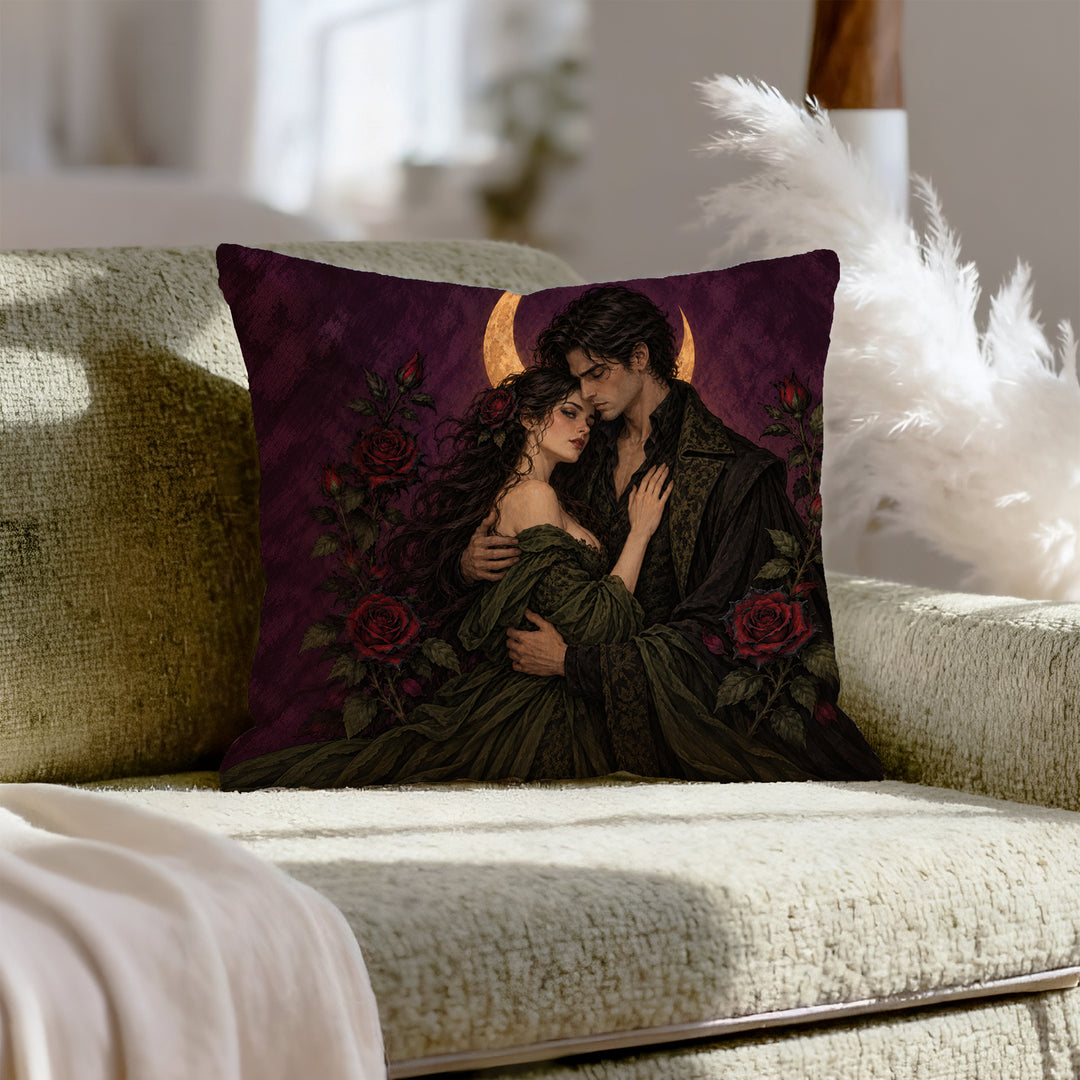 Gothic Lovers – Gothic Home Decor with a Couple Under a Crescent – Pillow Cover