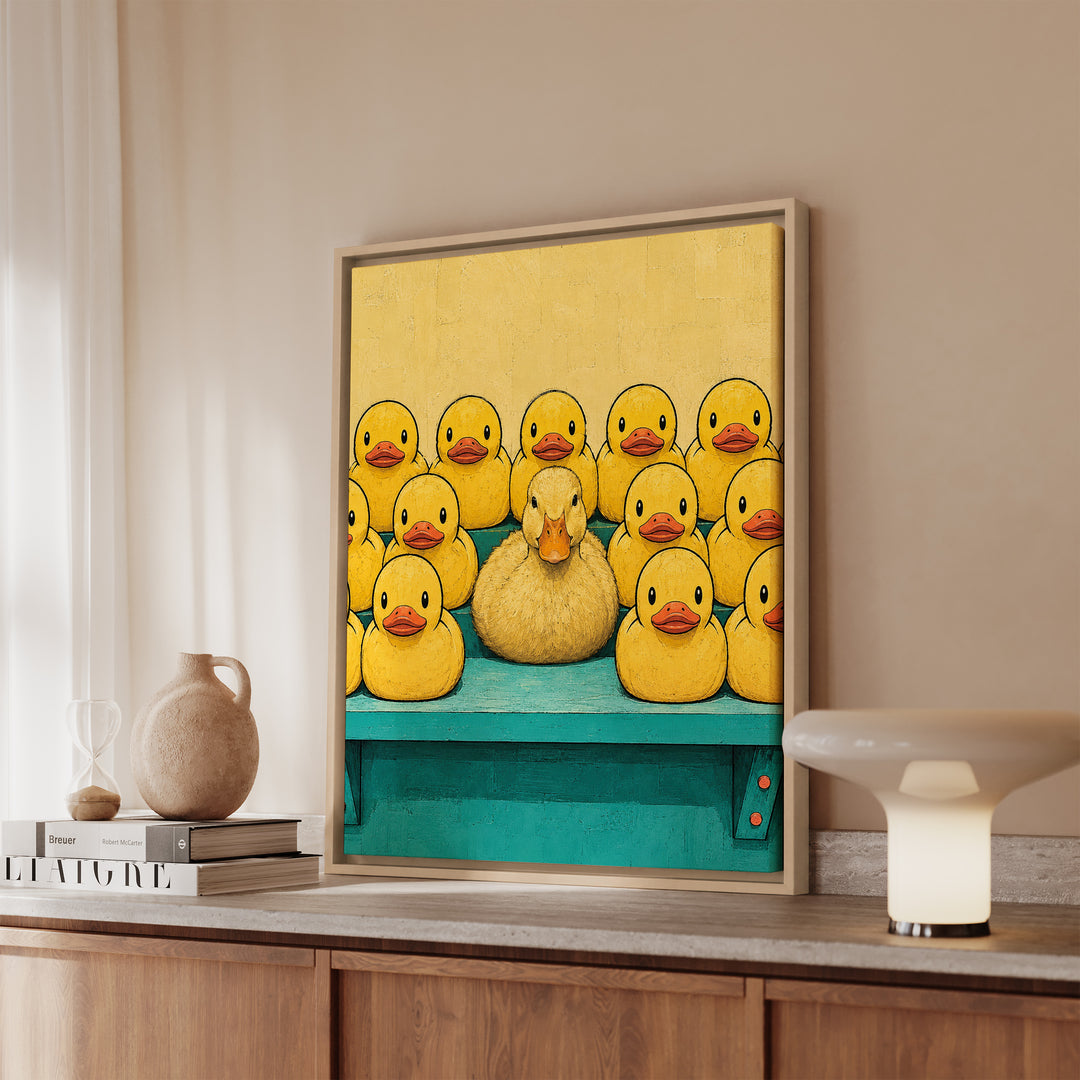 The Duck Collector – Duck Wall Art with a Rubber Fleet in the Bath – Framed Canvas Wall Art