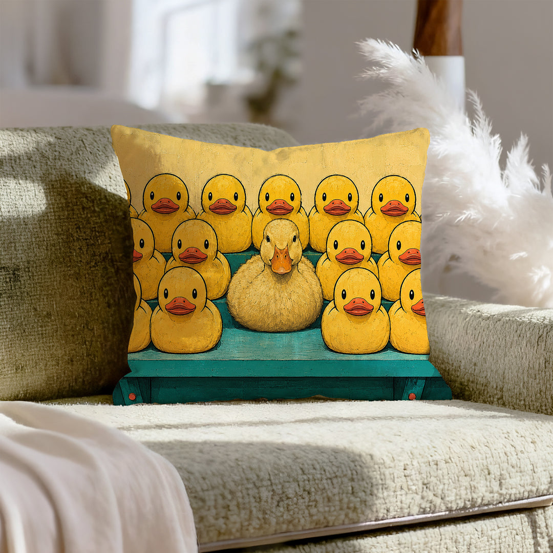 The Duck Collector – Duck Wall Art with a Rubber Fleet in the Bath – Pillow / Cover