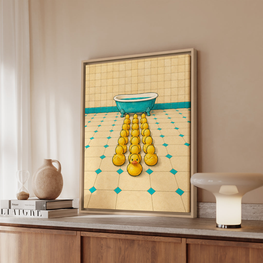 Duck Parade – Duck Wall Art with a Marching Rubber Fleet – Framed Canvas Wall Art