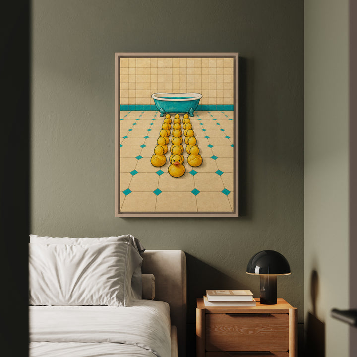 Duck Parade – Duck Wall Art with a Marching Rubber Fleet – Framed Canvas Wall Art