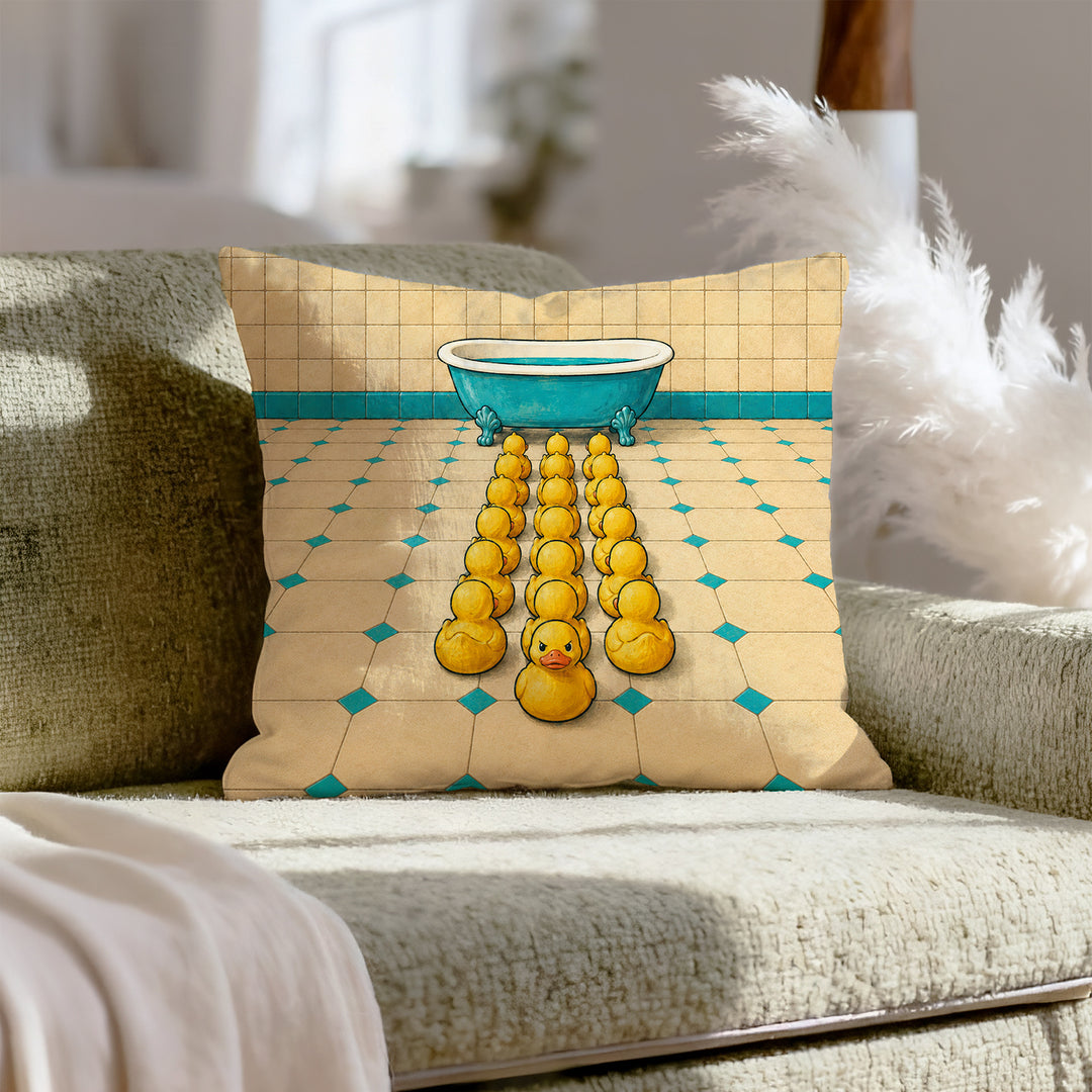 Duck Parade – Duck Decor with a Marching Rubber Fleet – Throw Pillow