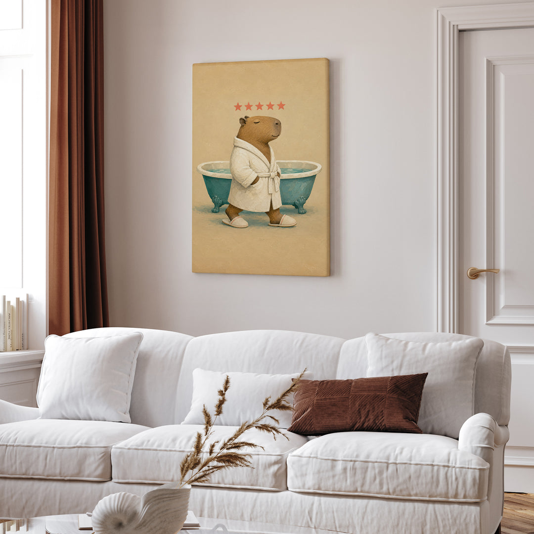 Five Star Stay – Bathroom Wall Art with a Capybara Spa Soak – Canvas Wall Art
