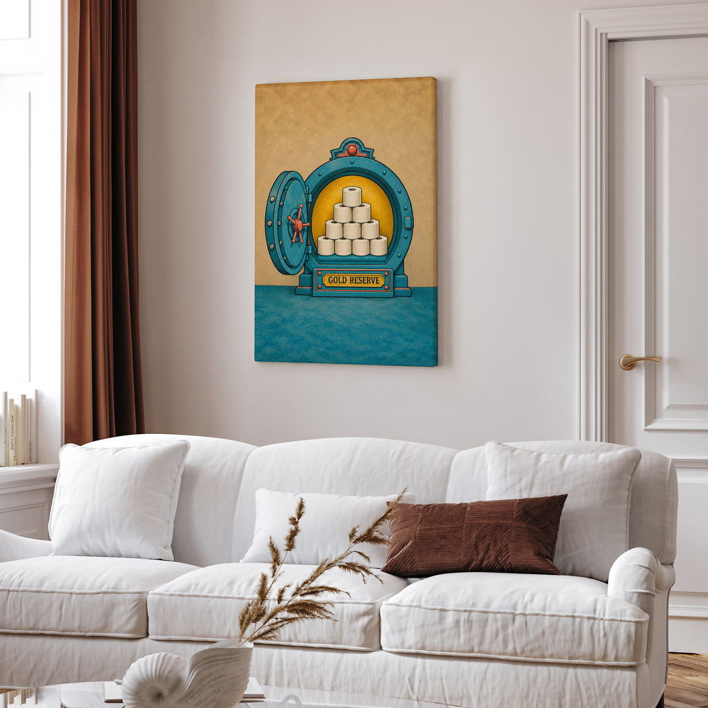 The Gold Reserve – Funny Bathroom Art with a Toilet Paper Vault – Canvas Wall Art