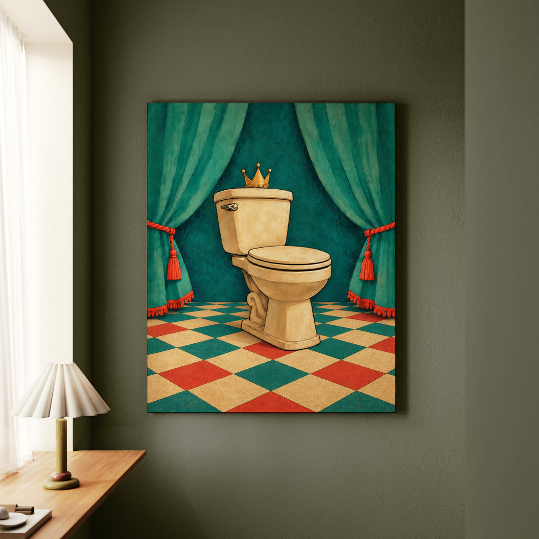 Royal Flush – Funny Toilet Art with a Crowned Porcelain Throne – Canvas Wall Art