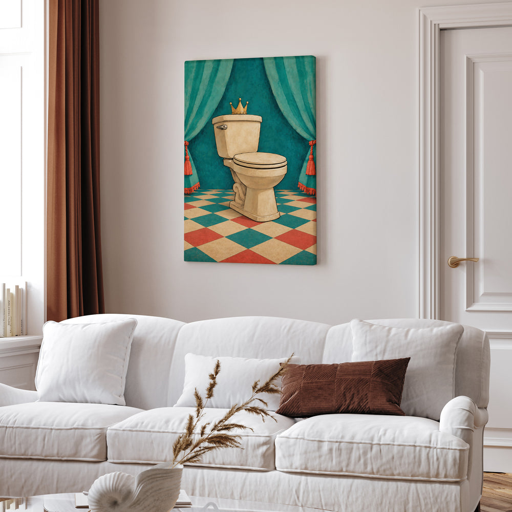 Royal Flush – Funny Toilet Art with a Crowned Porcelain Throne – Canvas Wall Art
