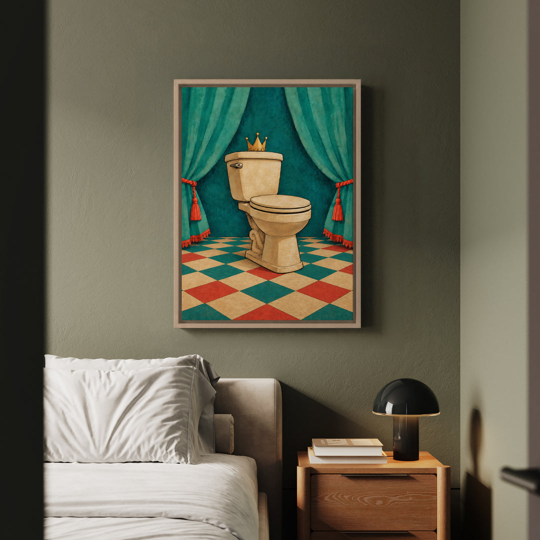 Royal Flush – Funny Toilet Art with a Crowned Porcelain Throne – Canvas / Framed Canvas