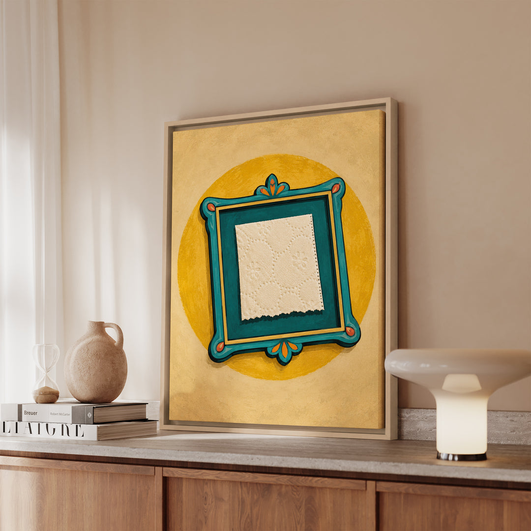 The Last Square – Funny Bathroom Art with a Toilet Paper Relic – Framed Canvas Wall Art